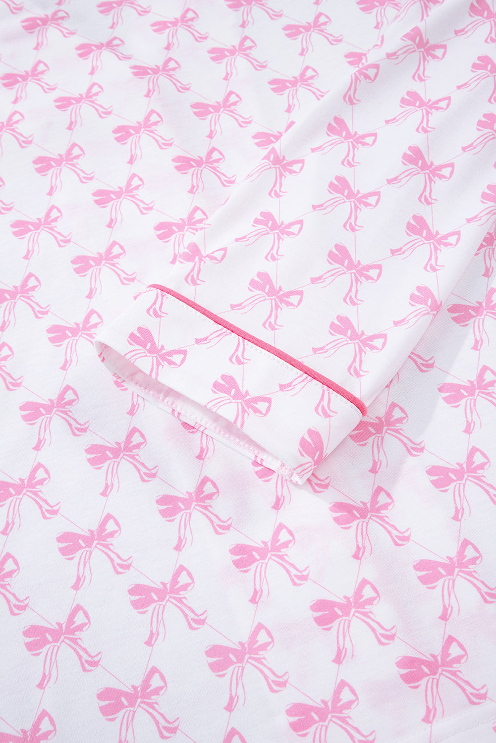 Pink Bow Print Long Sleeve Shirt and Pants Soft Pajama Set