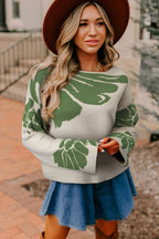 Bold Flower Pattern Wide Sleeve Baggy Sweater
