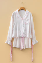 Pink Bow Lattice Print Bow Ties 2pcs Pyjama Set