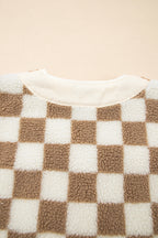 Brown Checkered Sherpa Buttoned Front Chunky Jacket