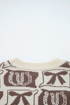 Light Blue Bows & Horseshoes Pattern Western Fashion Print Sweater