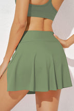 Green Criss Cross Waist Flared Swim Skirt