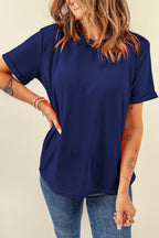 Orange Casual Plain Crew Neck Tee