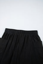 Black Cargo Pocket Elastic Waistband Active Casual Skort