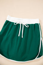 Navy Blue Varsity Stripe Detail Drop Shoulder Pullover Mini Skirt Set