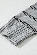 Gray Stripe Button Front Ribbed Trim Short Cardigan