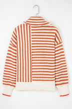 Orange Stripe Cowl Neck Drop Shoulder Sweater