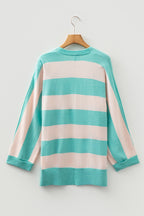 Iceland Blue Colorblock Knit Open Front Short Casual Cardigan