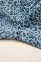 Blue Leopard Print Exposed Seam Detail Wide Leg Drawstring Jeans