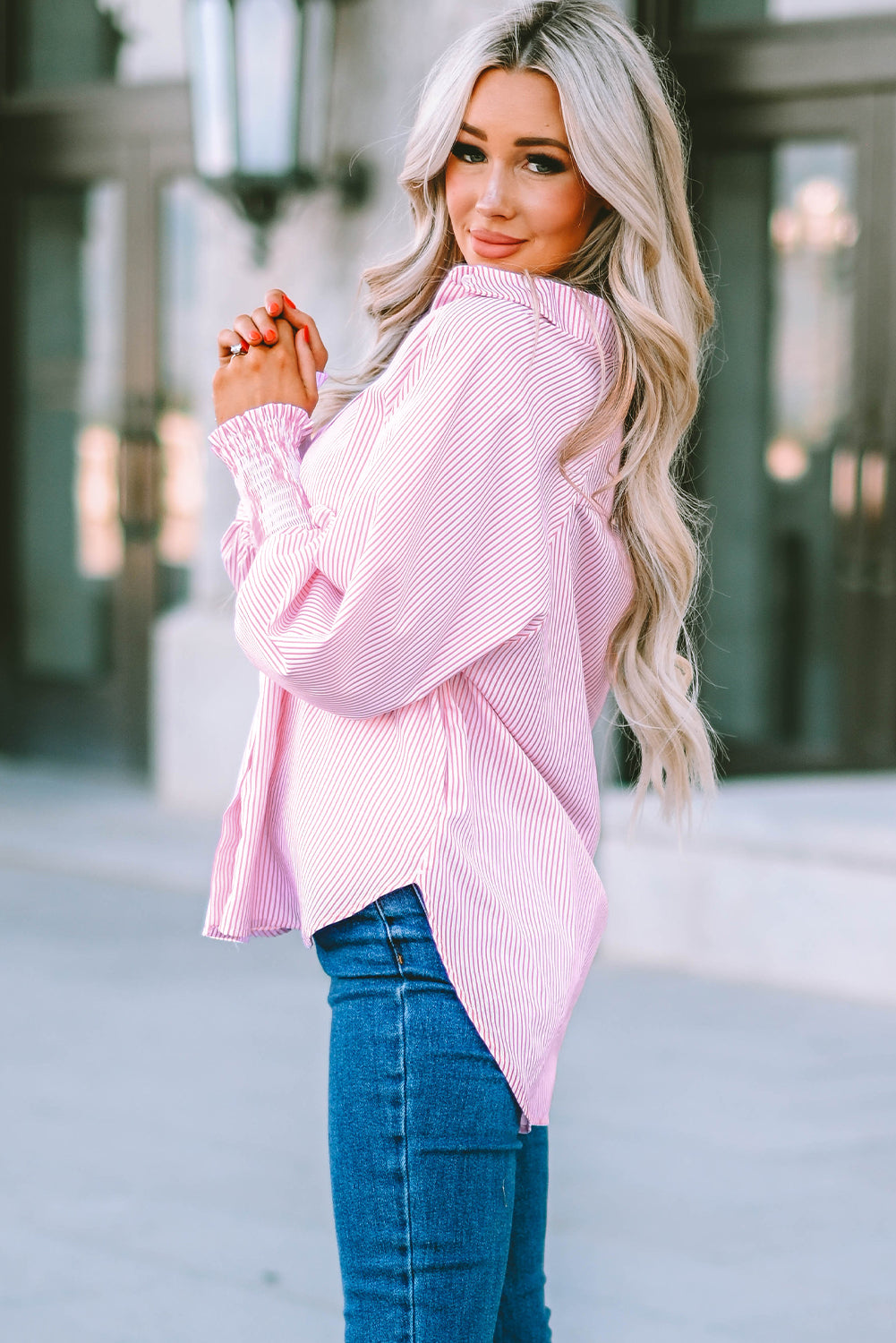 White Floral Lace Hollow-out Splicing Crinkled Shirt