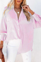 White Floral Lace Hollow-out Splicing Crinkled Shirt