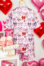 Pink Cute Ribbon Bows Printed 2pcs Short Pyjama Set