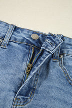 Myosotis Irregular Distressed Bottom Denim Midi Skirt