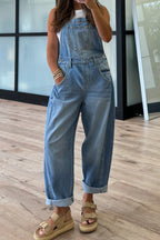 Dusk Blue Adjustable Buckle Barrel Denim Overalls