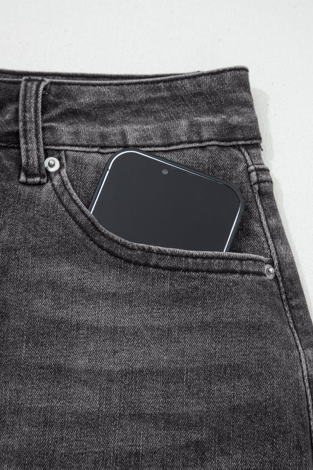 Irregular Distressed Bottom Denim Midi Skirt