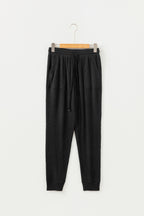 Black Ribbed Drawstring Active Jogger Pants