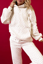 Pink Floral Print Kangaroo Pocket Hoodie Sheath Sweatpants Set