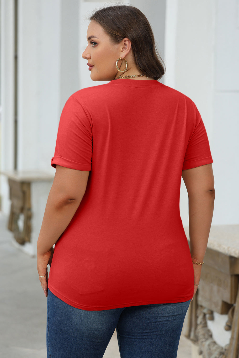 Orange Casual Plain Crew Neck Tee