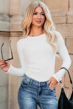 Mineral Red Ribbed Long Sleeve Crew Neck Solid Color Bodysuit