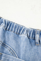 Beau Blue Drawstring Seam Detail Raw Hem Wide Leg Denim Pants