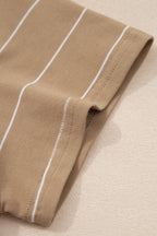 Khaki Stripe Casual Short Sleeve Side Slit Maxi T Shirt Dress