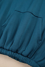 Peacock Blue Cozy Hooded Sweatshirt Drawstring Elastic Waistband Cargo Pant Set