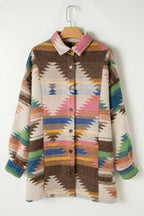 White Aztec Print Button Up Shacket