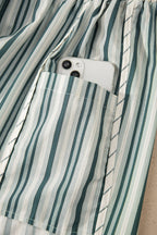 Grey Stripe Elastic Waist Cargo Pocket Casual Shorts