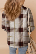 Blue Cow Print Buttoned Stand Collar Fleece Jacket
