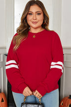 Light Grey Varsity Striped Detail Crew Neck Plus Sweatshirt