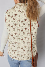 Apricot Floral Print Zip Up Quilted Vest