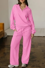 Polo Collar V Neck Pullover and Drawstring Sweatpants Set