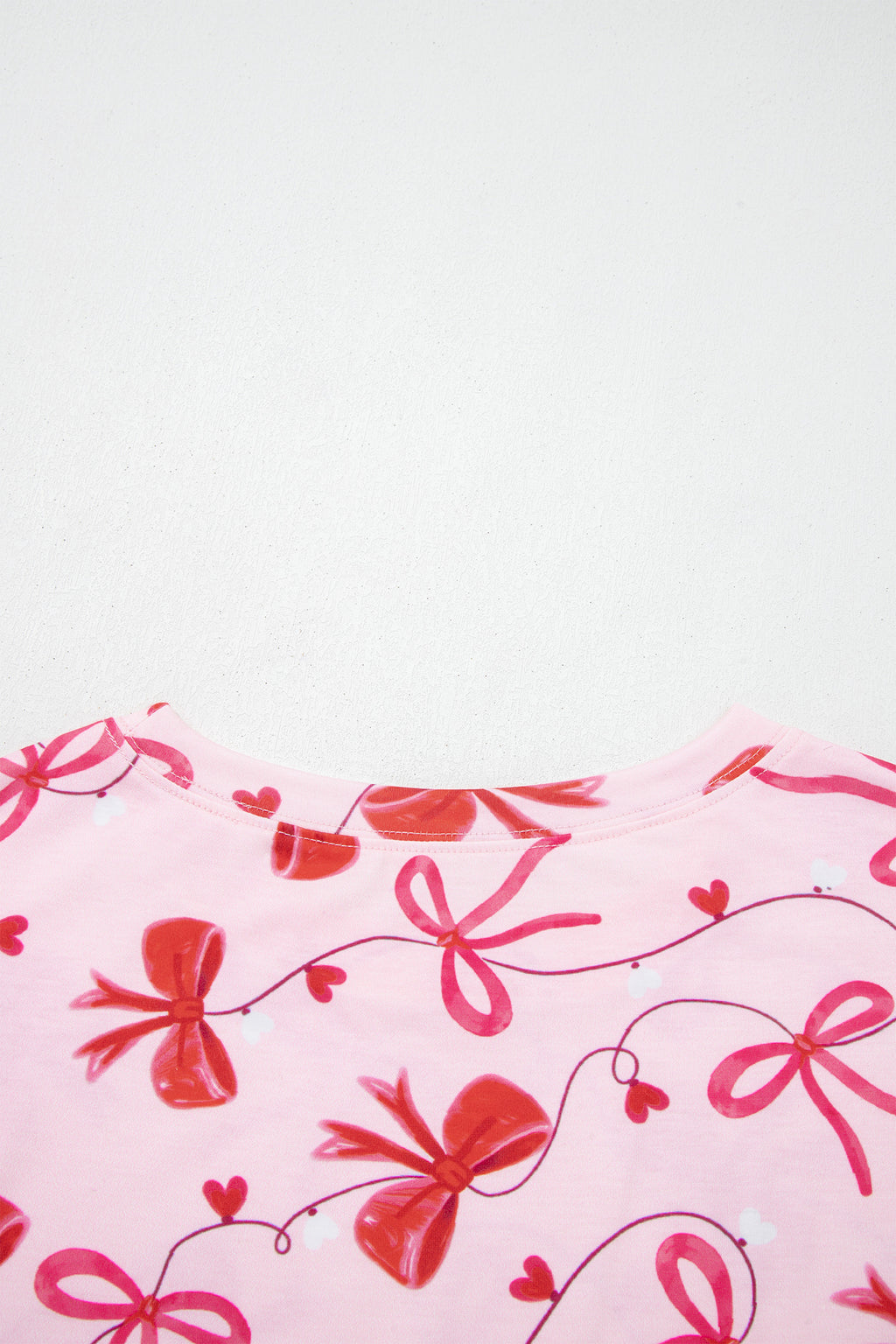 Red Romantic Bow Print Loose Tee Drawstring Shorts 2pcs Lounge Set