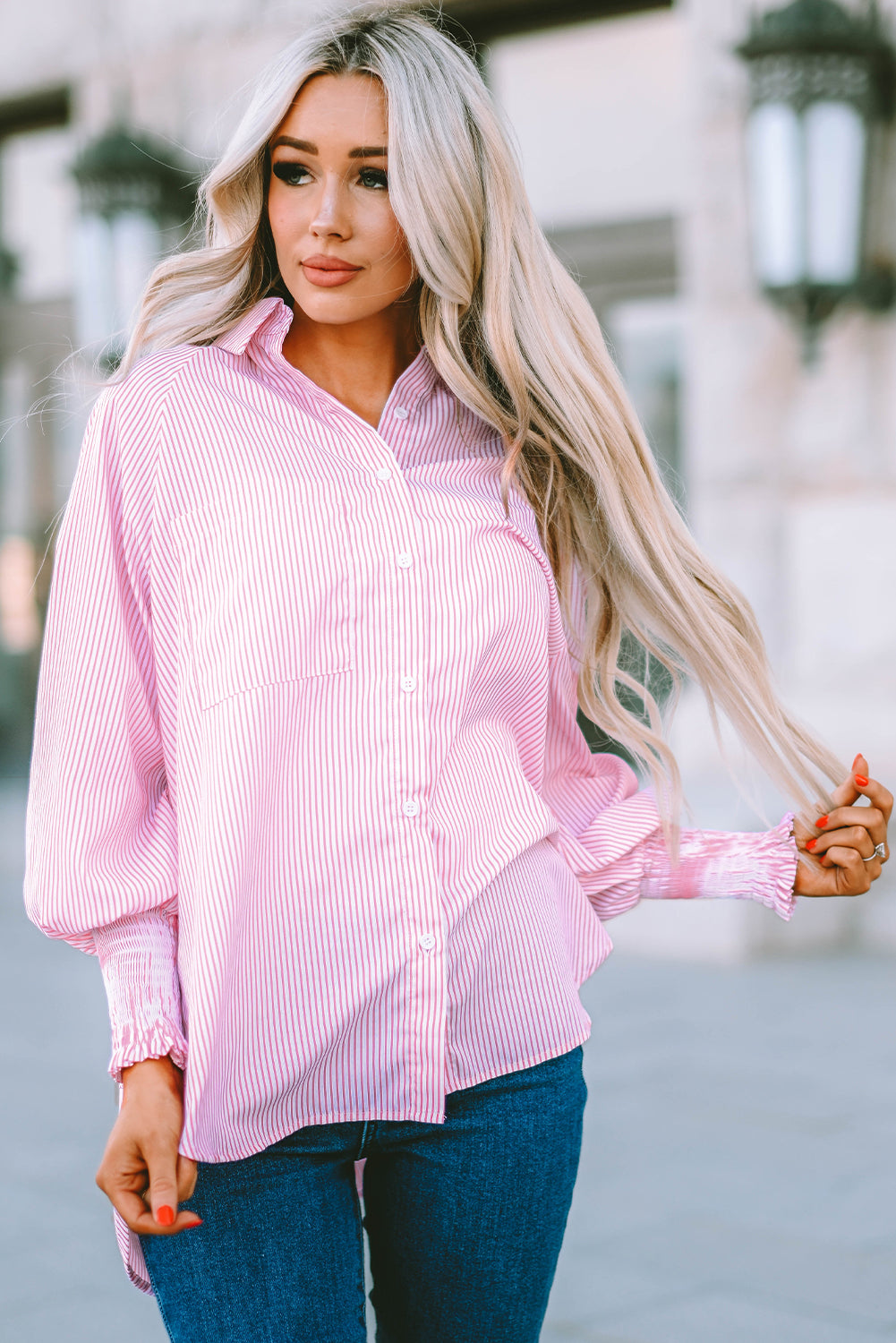 White Floral Lace Hollow-out Splicing Crinkled Shirt
