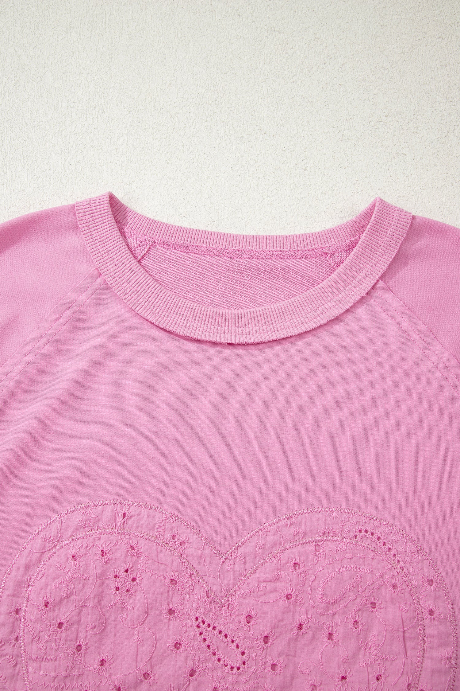 Pink Paisley Broderie Anglaise Valentine Heart Pattern Long Sleeve Patchwork Top