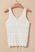Beige Trendy Hollowed Knit V Neck Drawstring Sweater Vest