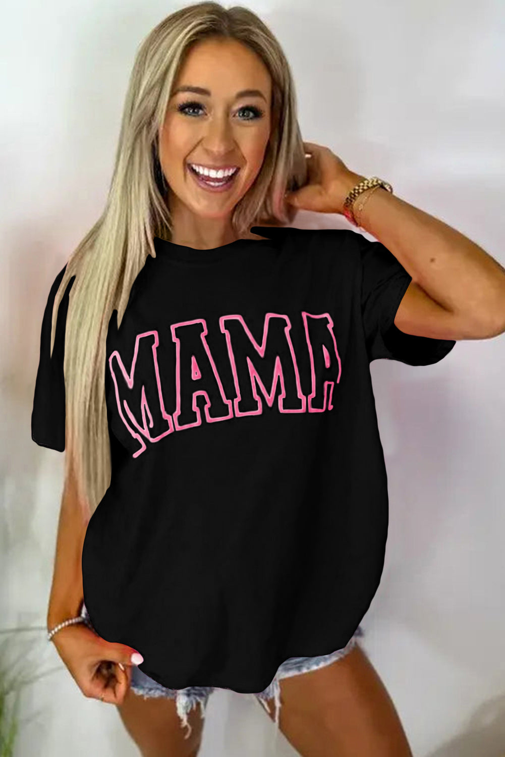 Light Blue MAMA Letter Graphic Neon T Shirt