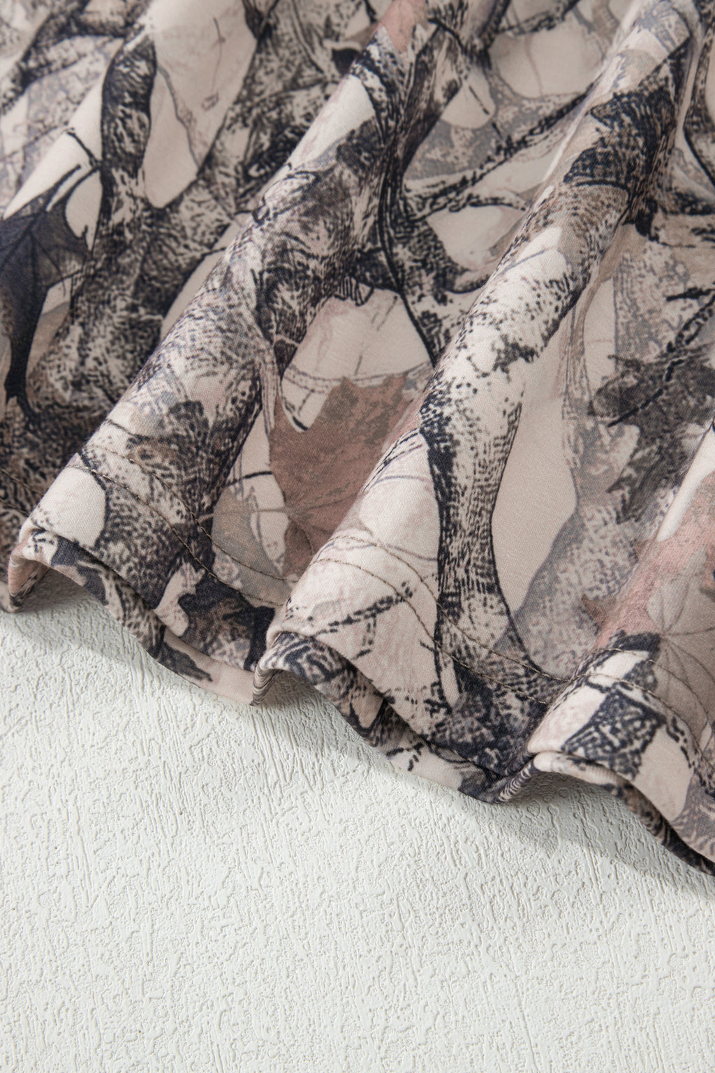 Khaki Woodland Camo Print Long Sleeve Top Casual Short Set