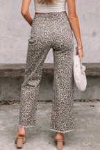Leopard Frayed Edge Wide Leg High Waist Jeans