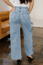 Bow Knot Side Detail Straight Leg Loose Jeans