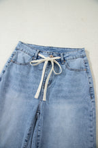 Myosotis Slit Leg High Rise Drawstring Casual Jeans