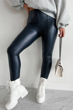 Black Faux Leather Seamed Leg High Waist Leggings