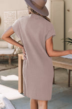 Patch Pocket Ribbed Knit Short Sleeve Sweater Dress