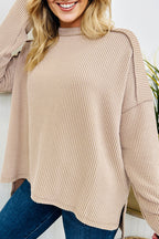 Twist Ribbed Exposed Seam Detail Long Sleeve Loose Top