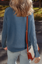 Contrast Cable Knit Sleeve Casual Sweater
