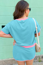 Plus Size Contrast Trim T Shirt and Skirt Two Piece Set