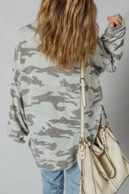 Green Retro Camouflage Print Exposed Seam Patchwork Drop Shoulder Sweatshirt