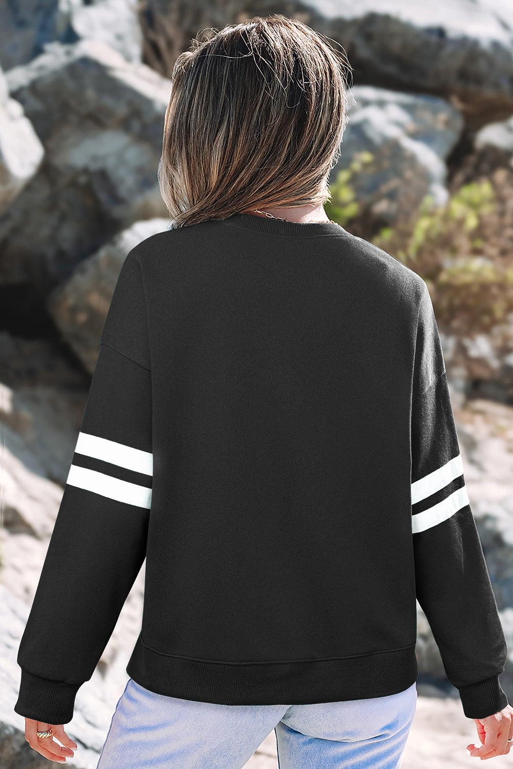 Tillandsia Purple Varsity Striped Detail Drop Shoulder Oversized Sweatshirt