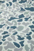 Gray Camouflage Print Single Chest Pocket V Neck Tee
