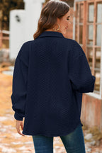Light Grey Cable Texture Puff Sleeve Loose Shacket